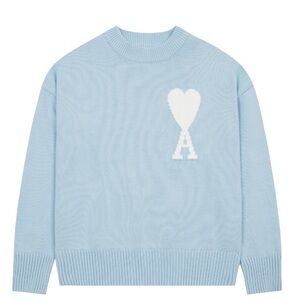 Ami Sky Blue Sweater with White Heart Motif